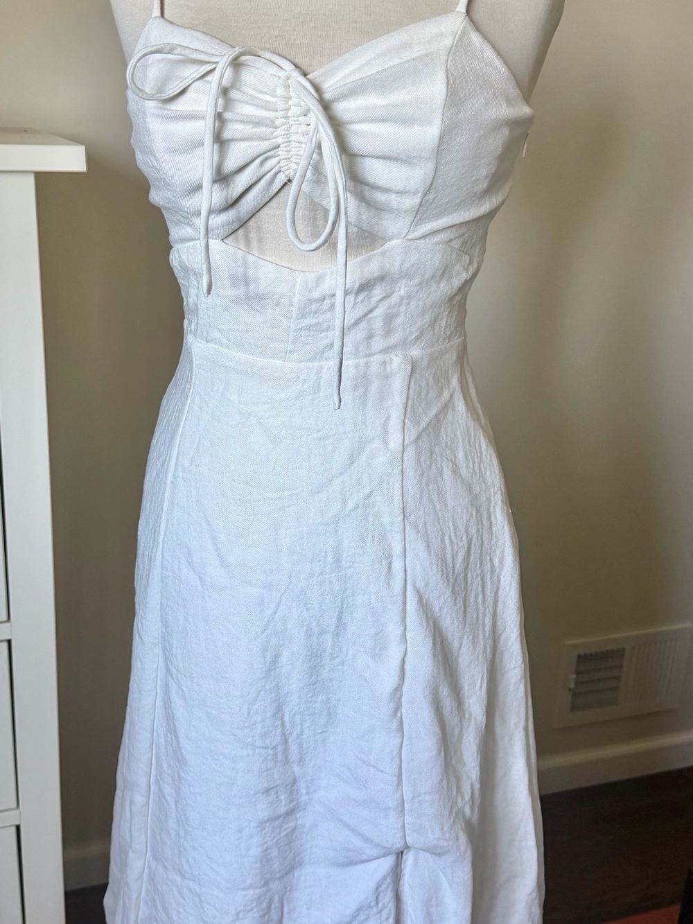 Lucy Paris White Ruched Cutout Midi Dress